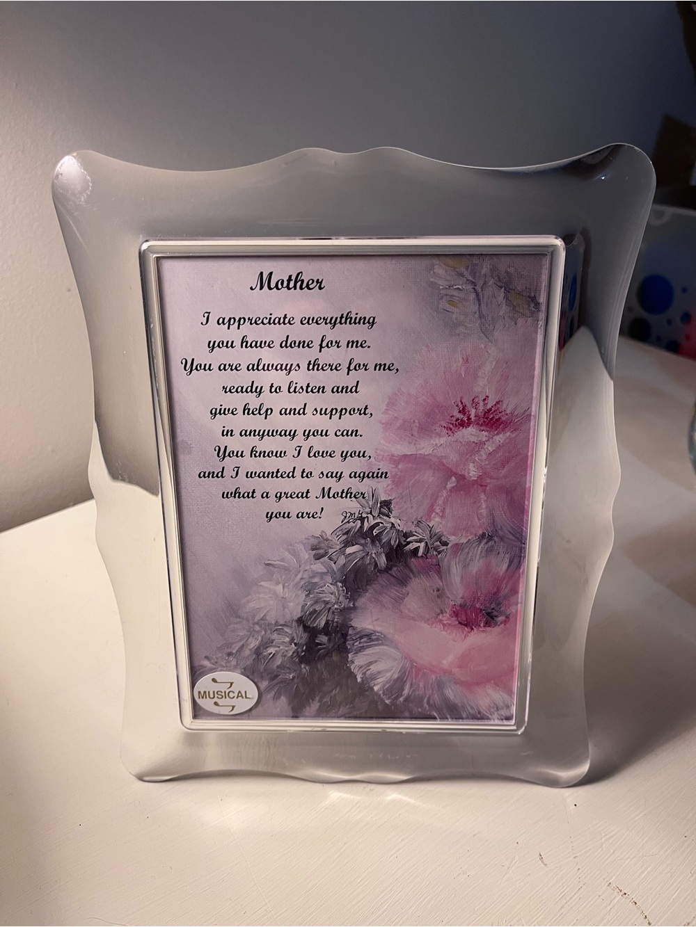 Musical picture frame with Mother Poem